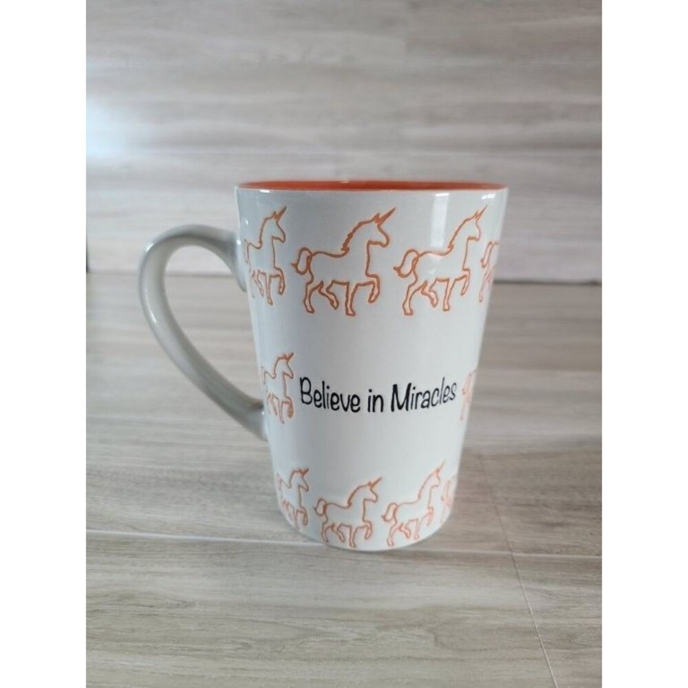 Pfaltzgraff Unicorn Mug Believe in Miracles Orange Ceramic Coffee Cup Fantasy